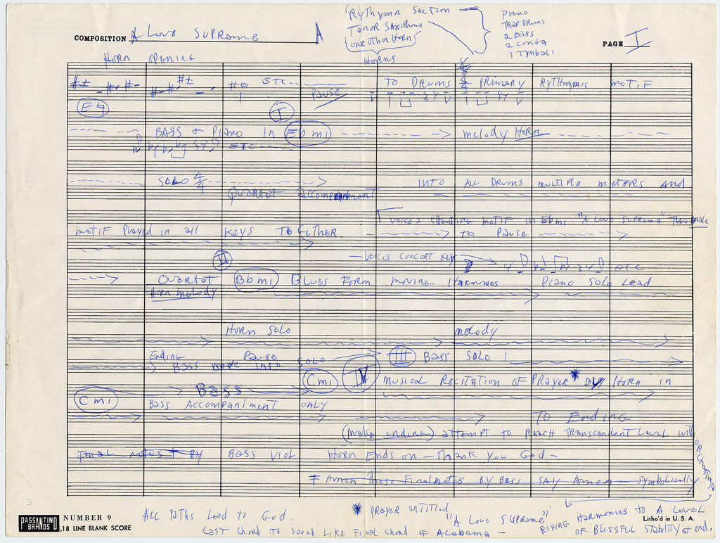 Coltrane's handwritten sheet music for <em class="notranslate">A Love Supreme</em>