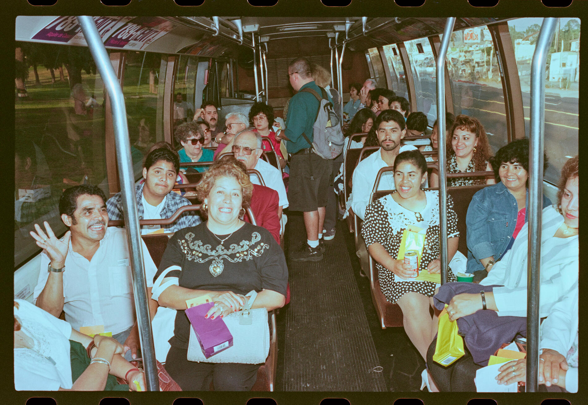 Concertgoers board the first buses to the Hollywood Bowl on opening day of the East LA Park &amp; Ride. June 28, 1995.